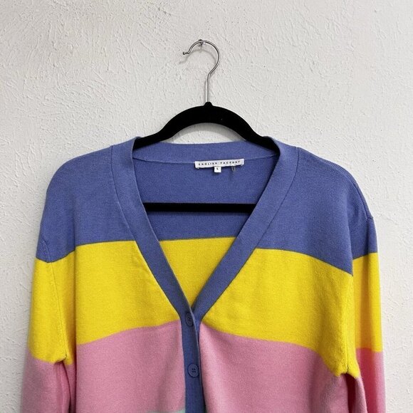 ENGLISH FACTORY Color Block V Neck Button Up Cardigan Multicolored Size L - Picture 2 of 9